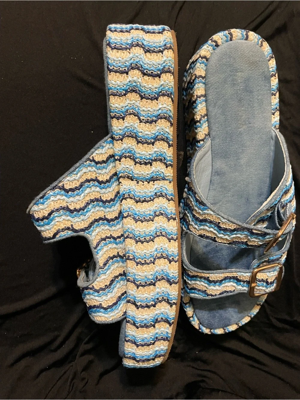 Blue Multi Woven Platform Slide Sandals